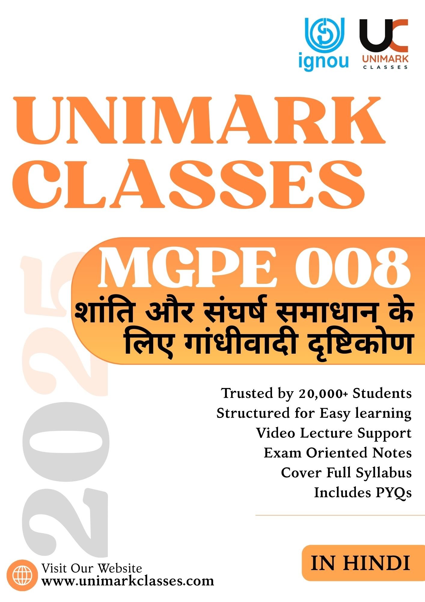 IGNOU MGPE 008 Gandhian Approach to Peace and Conflict Resolution Notes PDF (2025) – Hindi & English | Unimark Classes