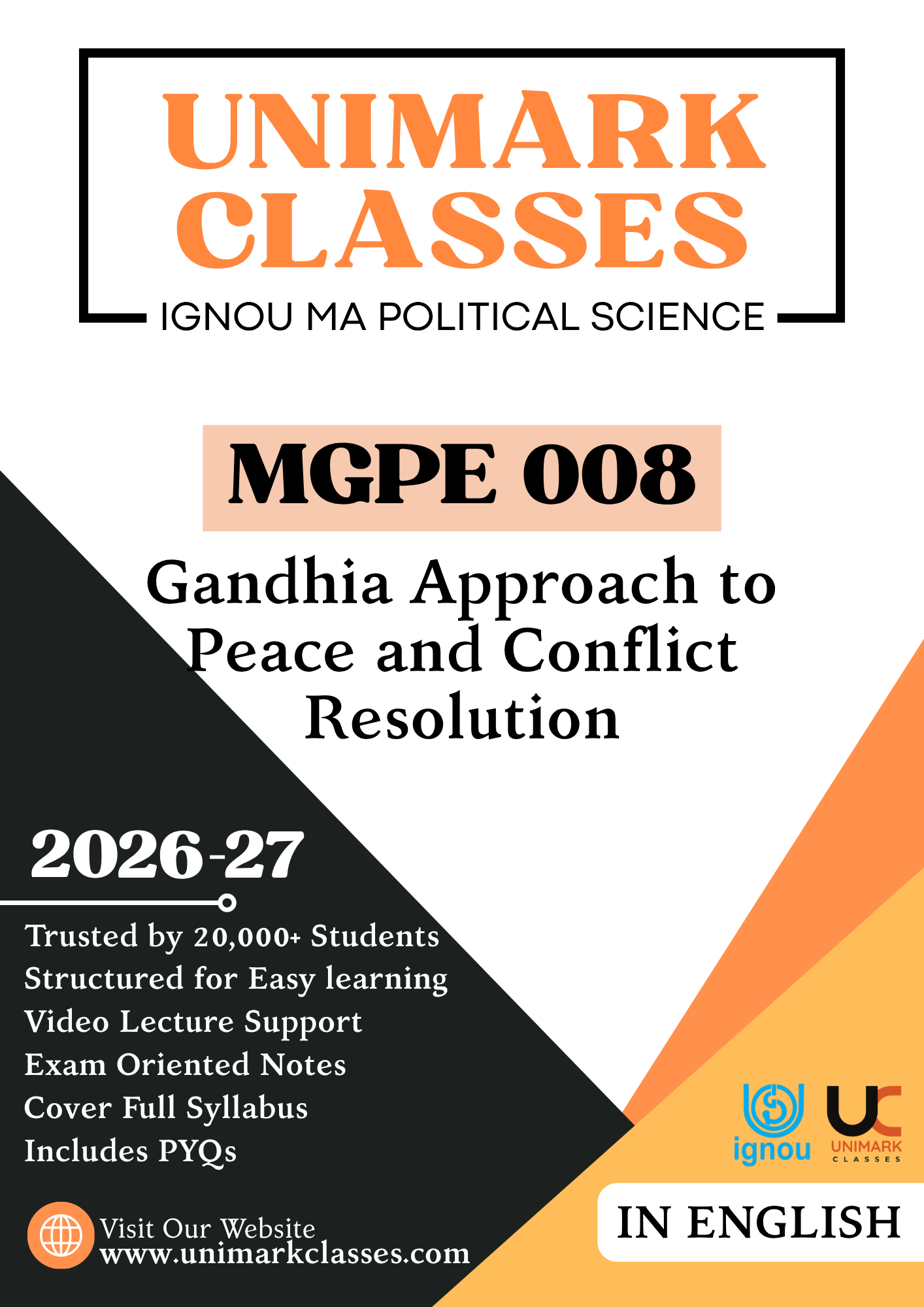 IGNOU MGPE 008 Gandhian Approach to Peace and Conflict Resolution Notes PDF June 2026 – Hindi & English | Unimark Classes