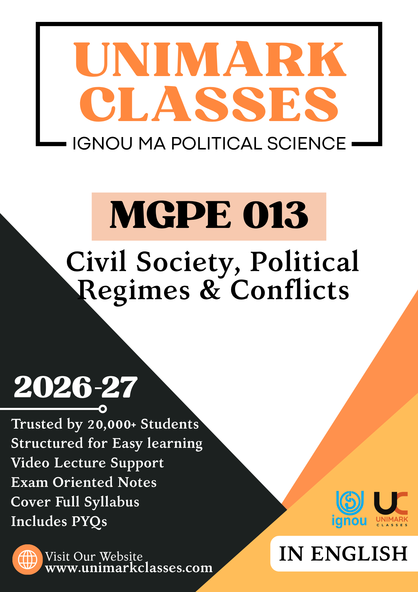 IGNOU MGPE 013 Civil Society, Political Regimes and Conflict Notes PDF June 2026 – Hindi & English | Unimark Classes