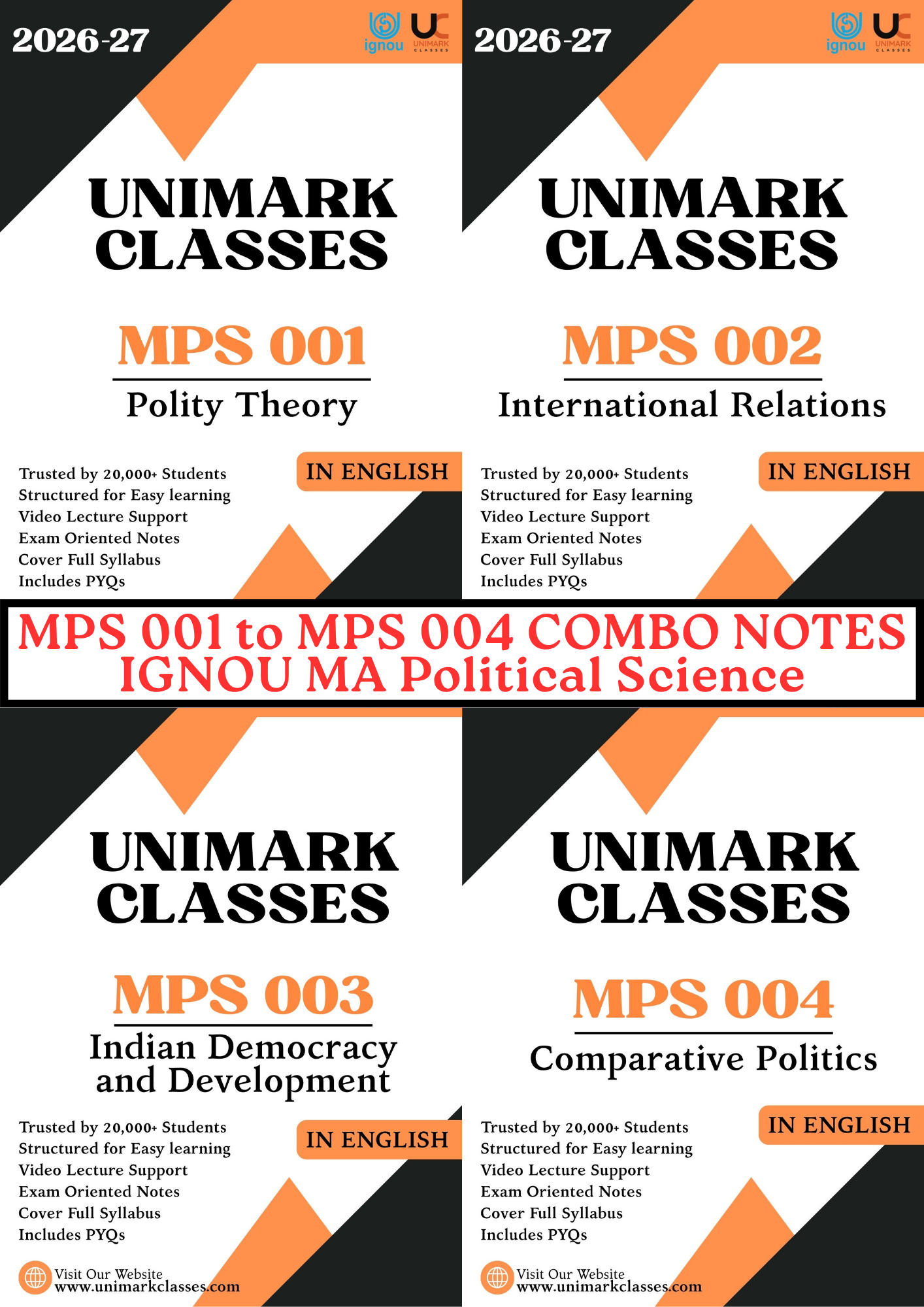 IGNOU (MPS 001 to 004) 1st Year MA Political Science PDF Notes Combo June 2026 – English & Hindi - Unimark Classes