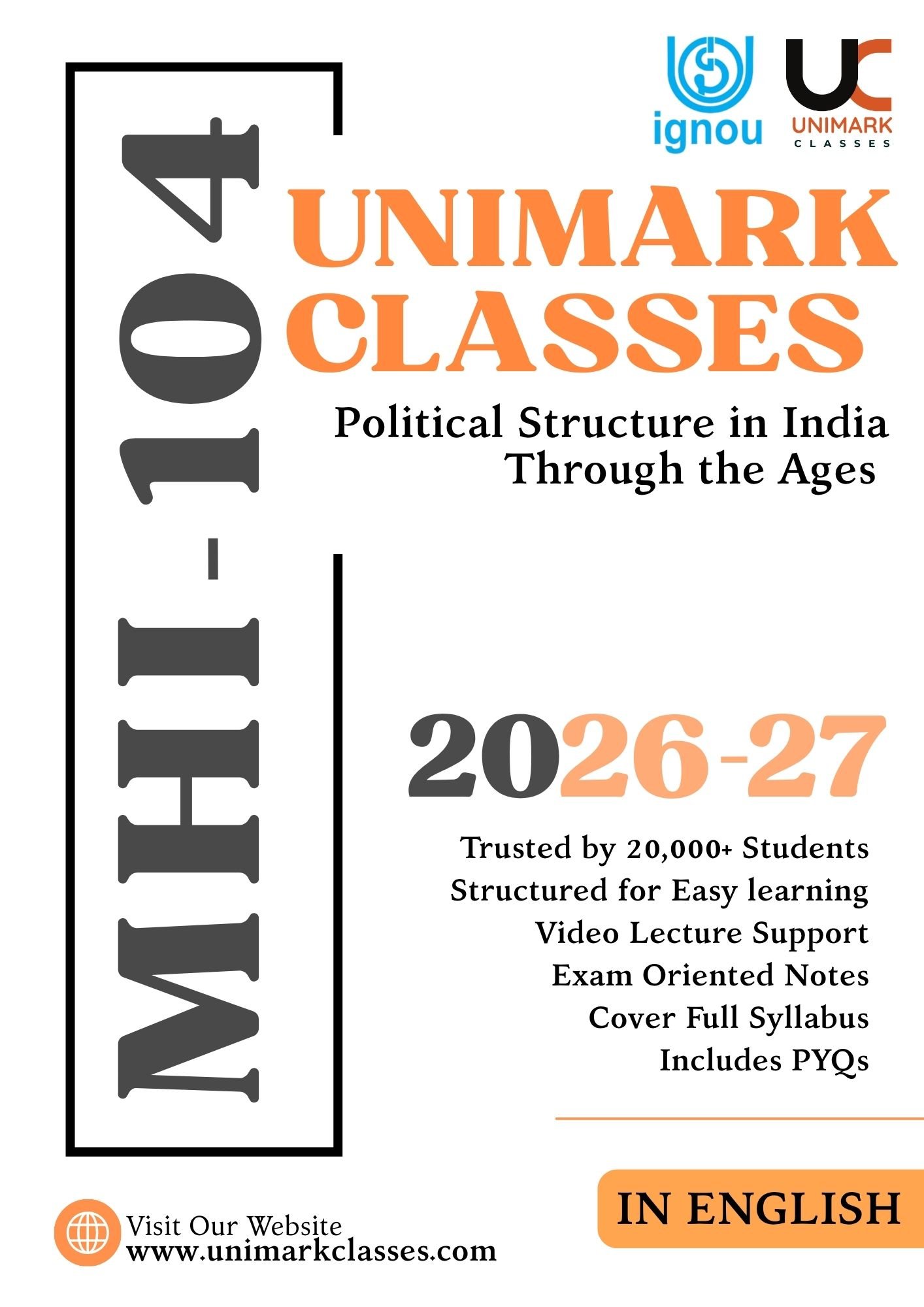 IGNOU MHI 104 Political Structure in India (भारत के विभिन्न युगों के दौरान राजनीतिक संरचना का विकास त में राजनीतिक संरचनाएं) PDF Notes June 2026- English & Hindi | Unimark Classes